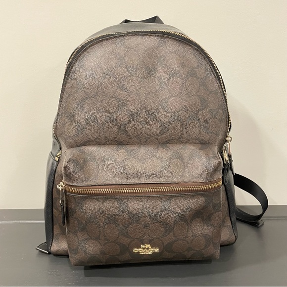 COACH Medium Charlie Backpack - Signature Black and Brown - Picture 3 of 14